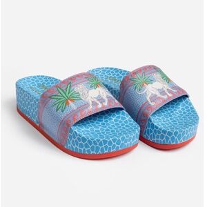 Johnny Was X Paolita Platform Pool Slide Sandals Circes Ocean SZ 10